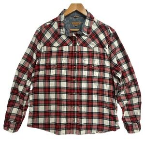 Jacks Girlfriend Western Snap Flannel‎ Shirt Women XXL Red Plaid Cotton Cowboy